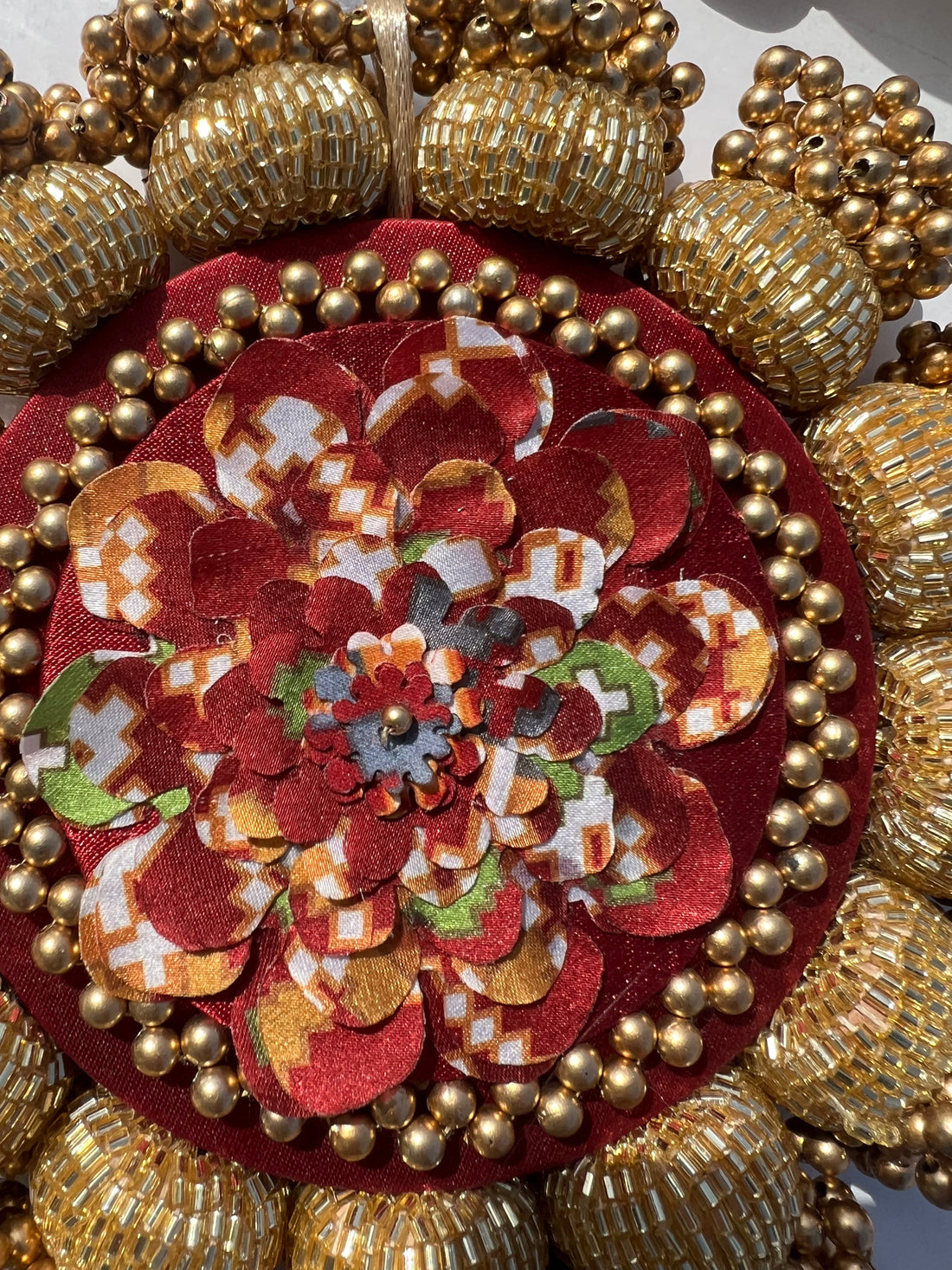 DIVA DIYA Platter: Enchanted Maroon Navratna Patola + Golden Yellow Navratna Patola