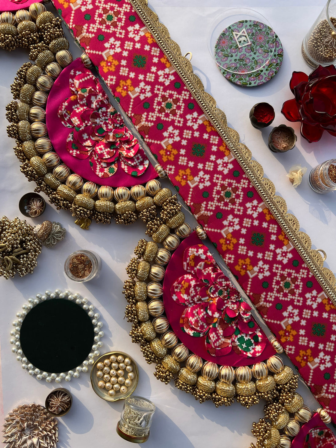 The Enchanted Chandbali: Pink Navratna Patola & Pastel Pistachio Inflorescence Divine Pichwai Two Way Toran