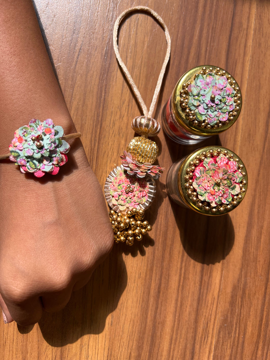 Pastel Pistachio & OG Inflorescence Divine Pichwai Rakhi Combo : III