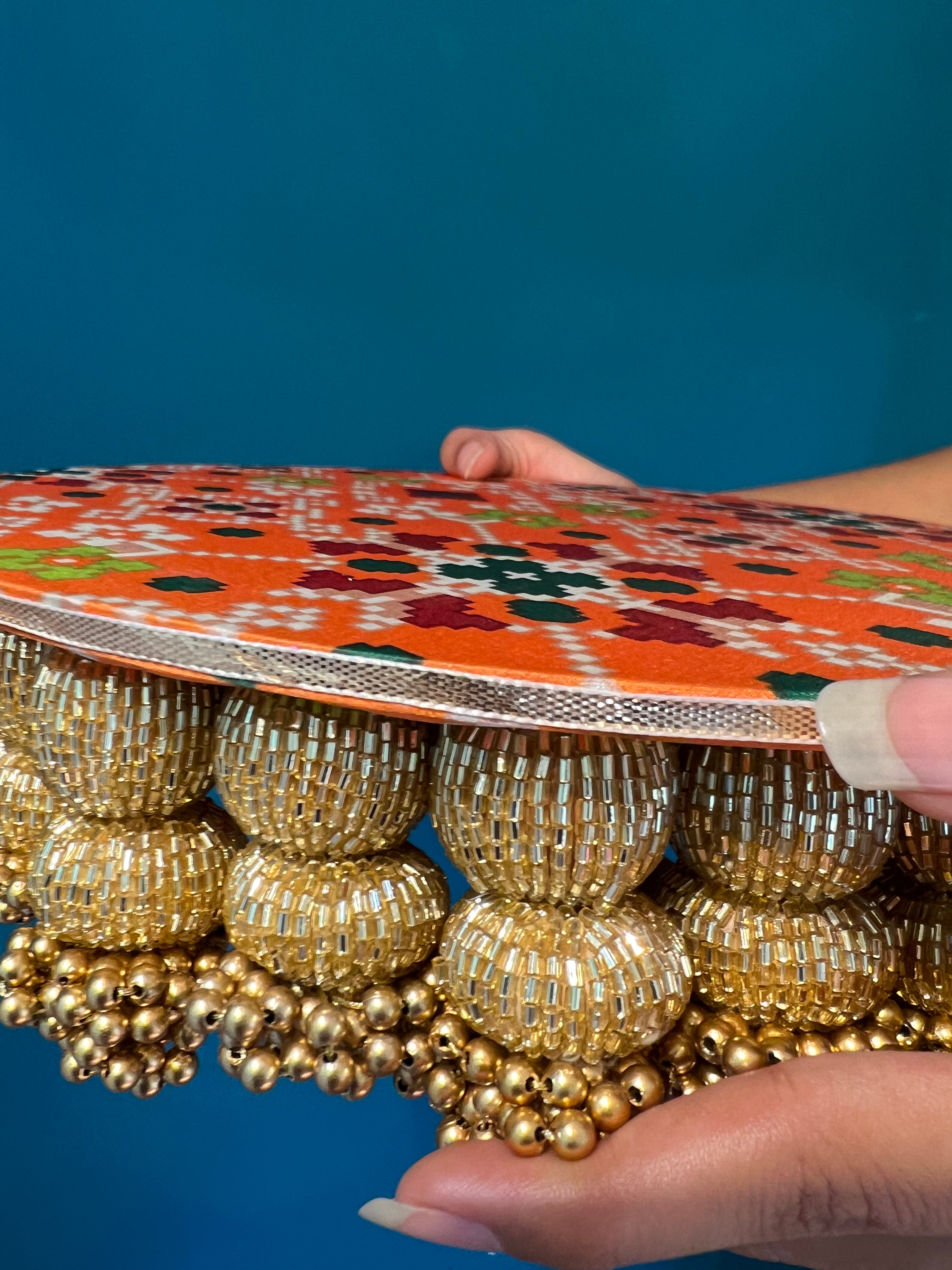 Golden Yellow Navratna Patola Dangler Platter (Medium)