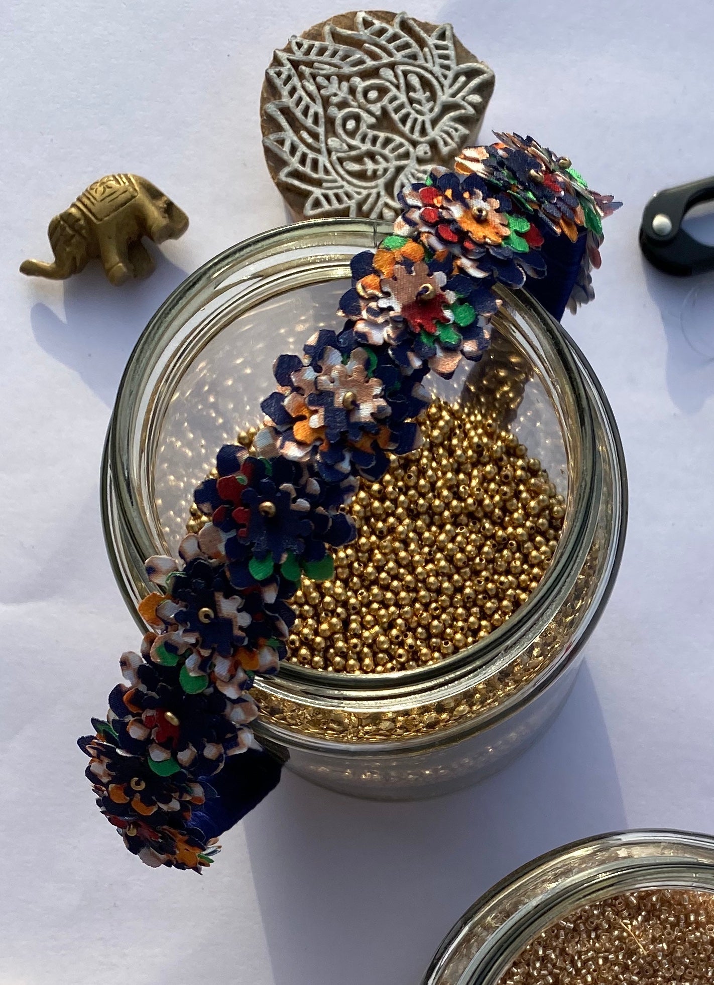 Navy Blue Enchanted Navratna Patola Headband