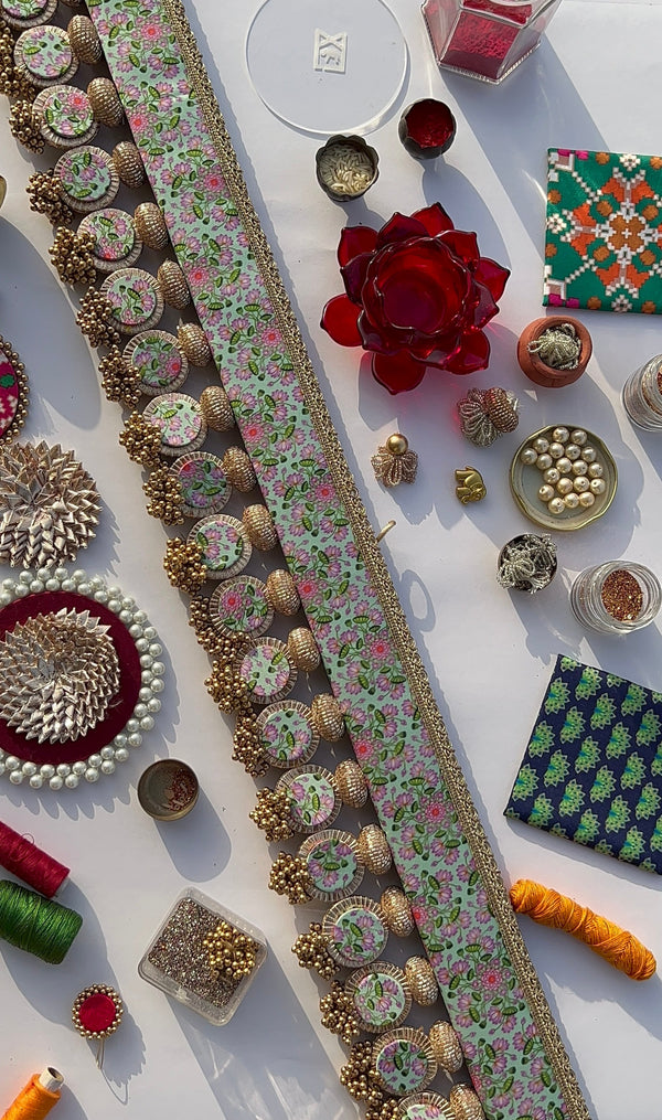 SLEEK: Green Solid Silk & Pastel Pistachio Inflorescence Divine Pichwai Signature Toran (SOLID)