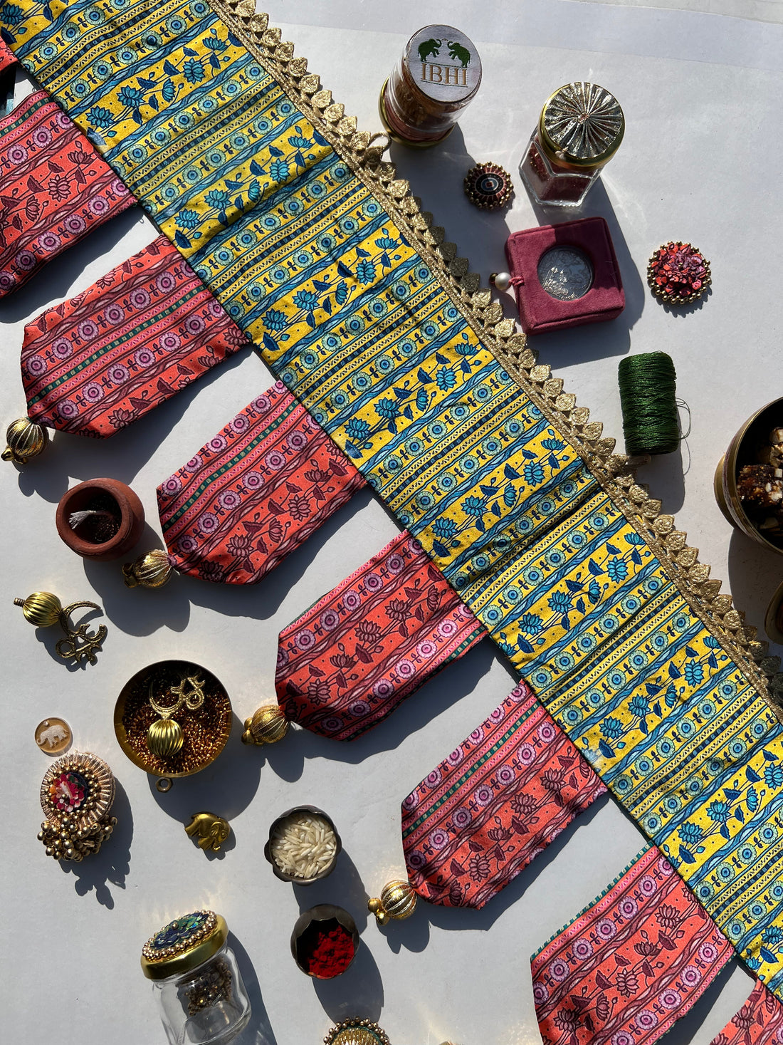OG Style Toran: Bottle Green Navratna Patola + Congruous Divine Pichwai (Flexible)