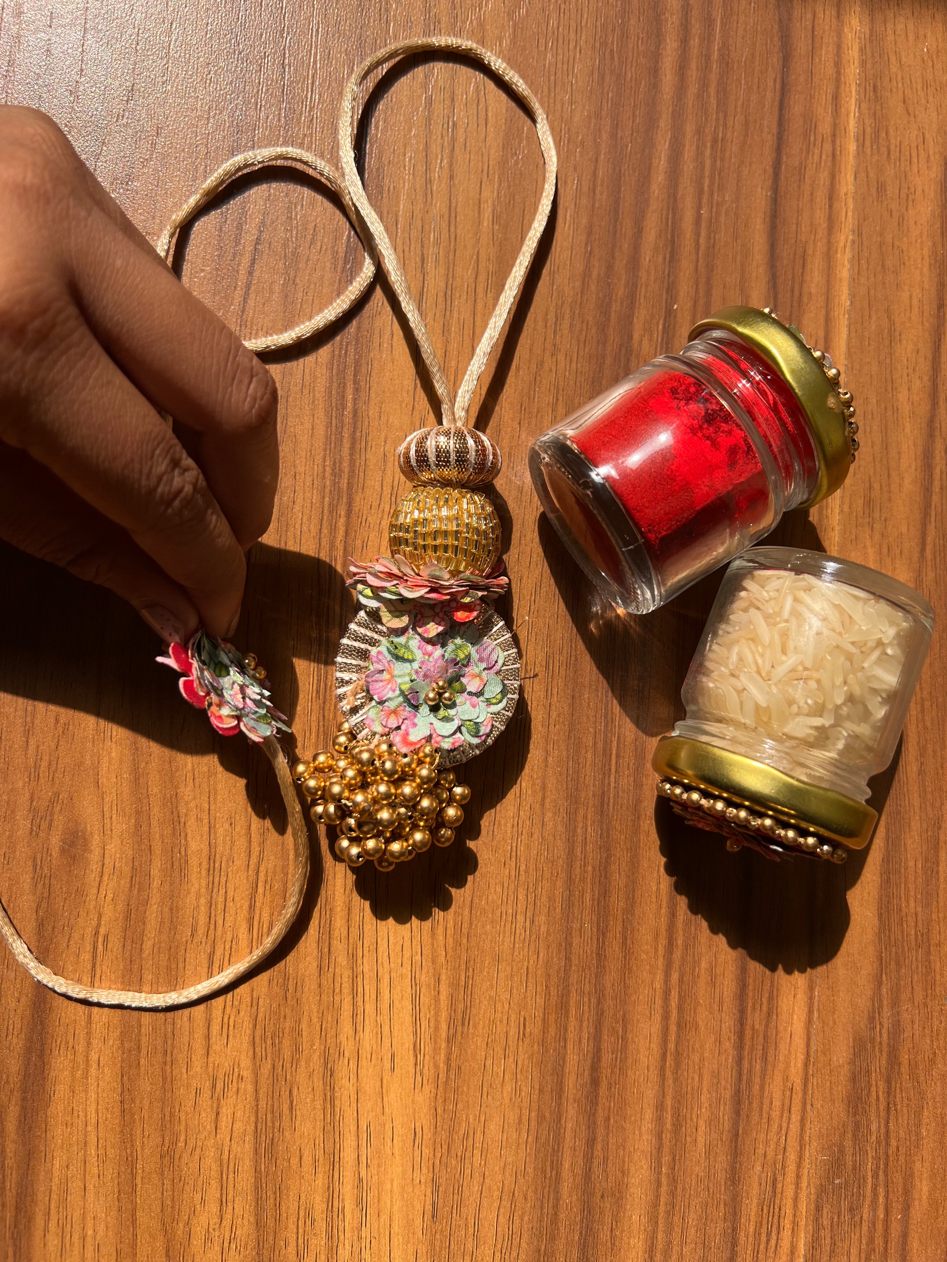 Pastel Pistachio & OG Inflorescence Divine Pichwai Rakhi Combo : III
