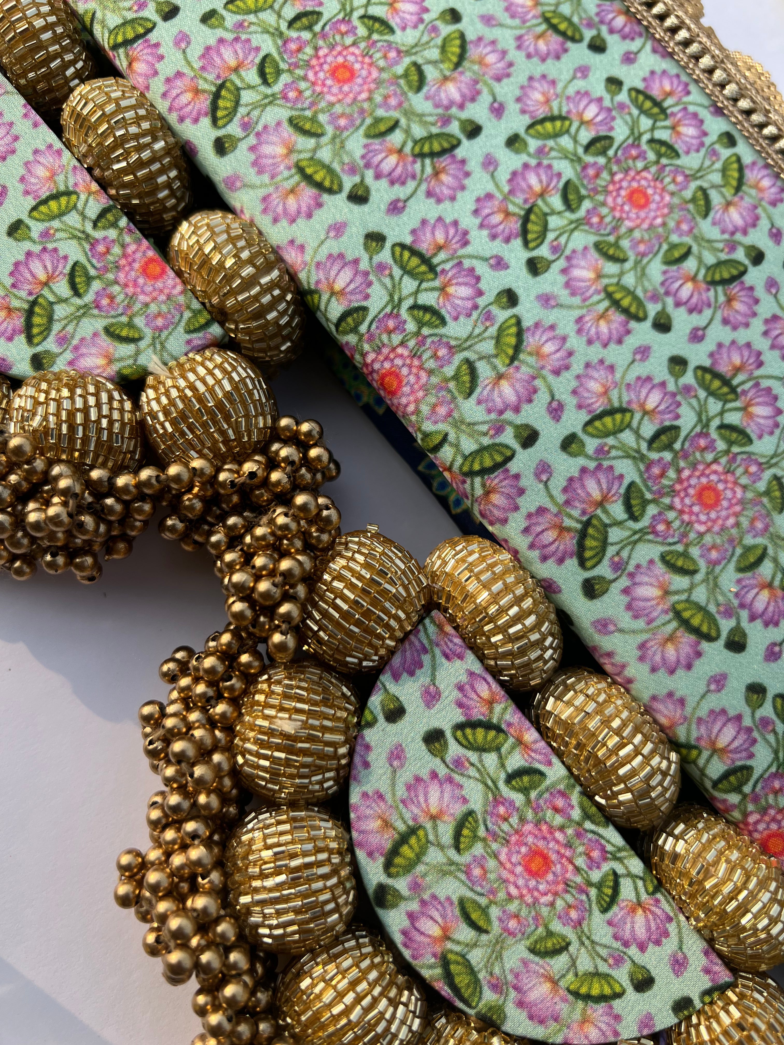 The Ternary Arc Toran: Pastel Pistachio Inflorescence Divine Pichwai & Flare MORBANI THANGAT KARE (SOLID)