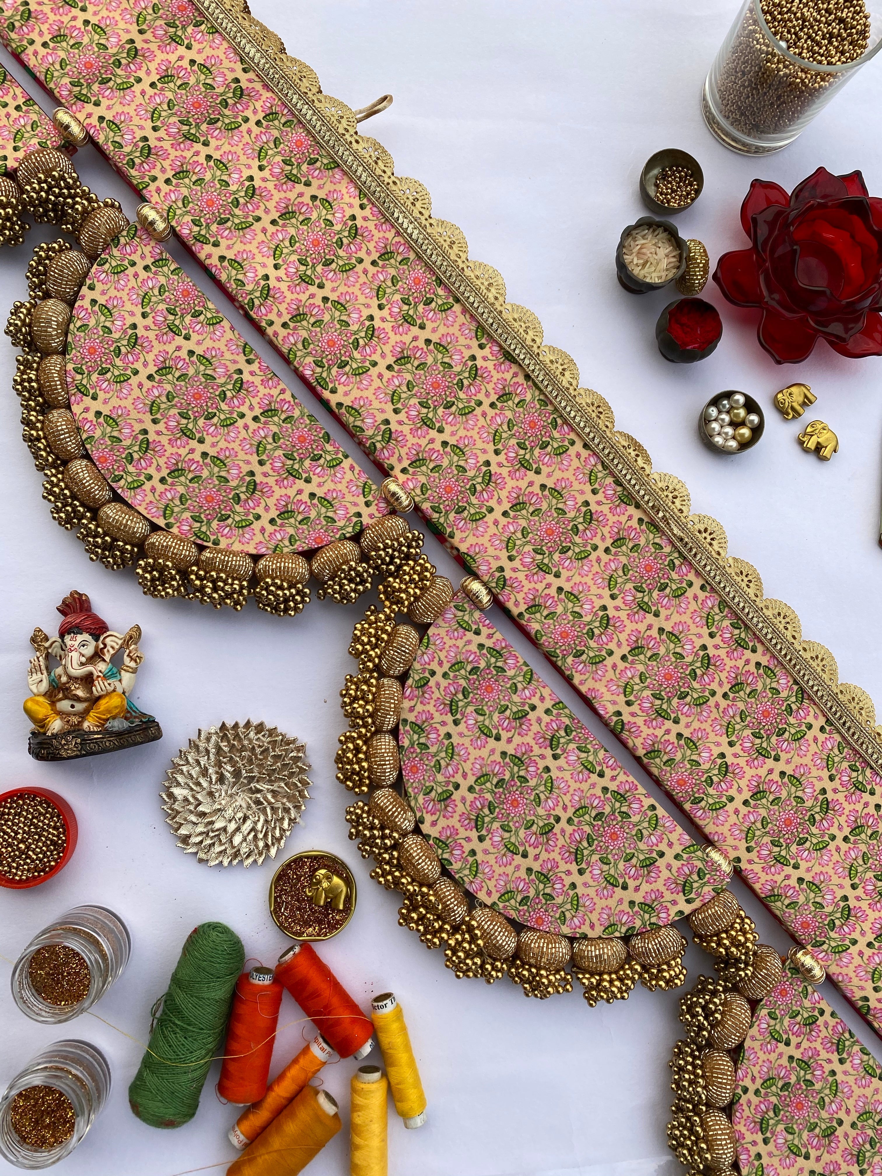 THE DANGLER-ARC TORAN- 6 Inflorescence Divine Pichwai and Pink Navratna Patola Arc Toran