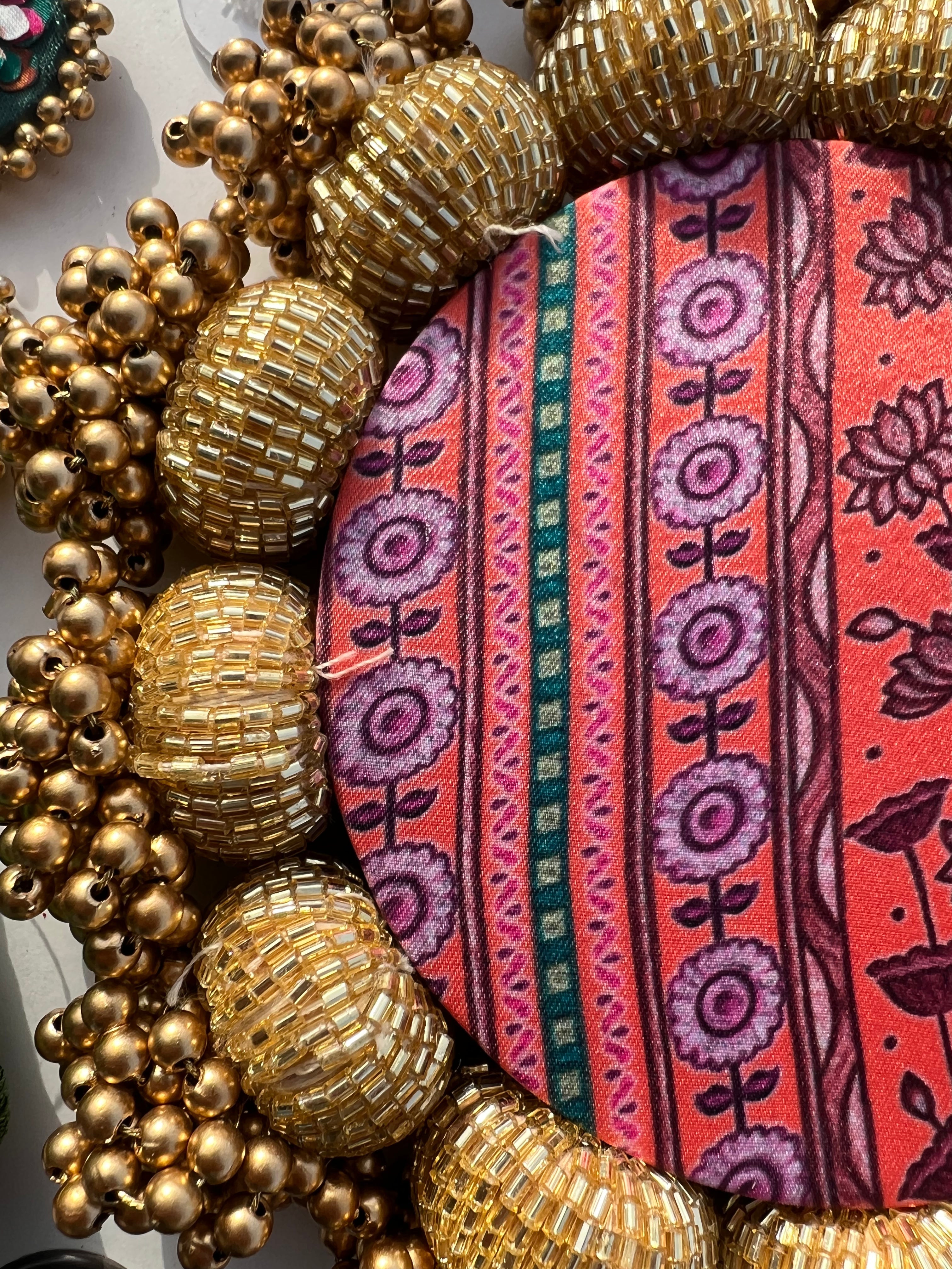 Lakshmi Pagla Platter + Hanging: Golden Yellow Navratna Patola + Vermillion Congruous Divine Pichwai