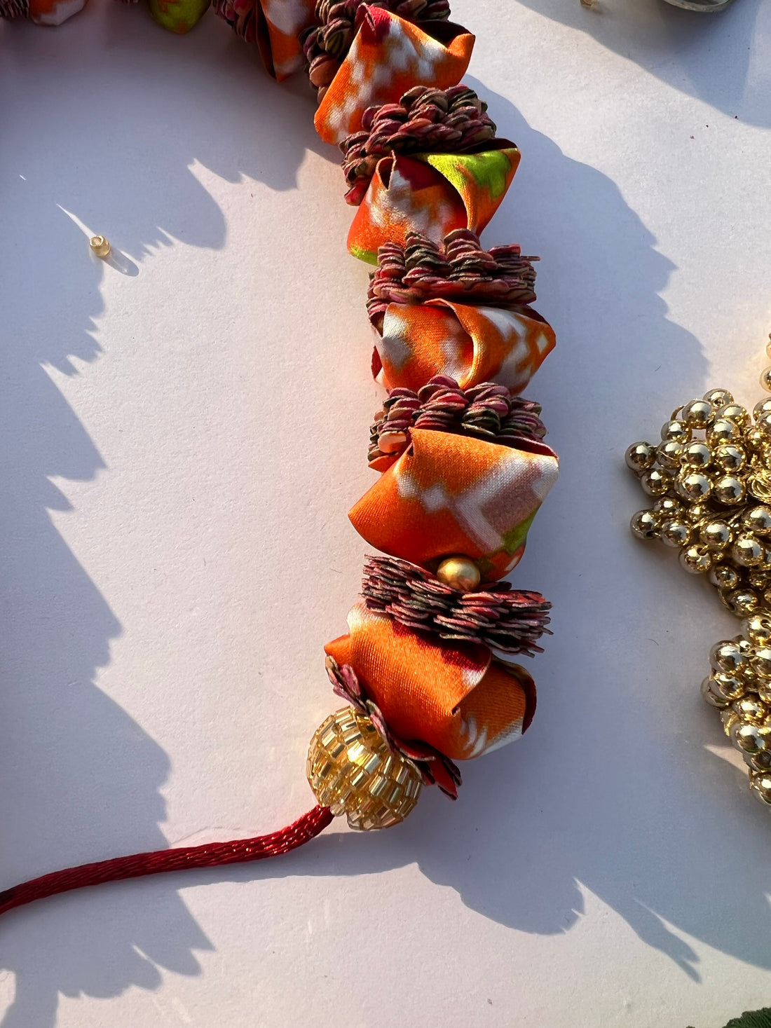 Enchanted + Plumeria Golden Yellow Navratna Patola Gajra- FLOWER GARLAND FOR HAIR