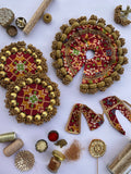 Maroon Navratna Patola Glass Beaded Poshak + Joker Poker Reciprocal Diya Platters