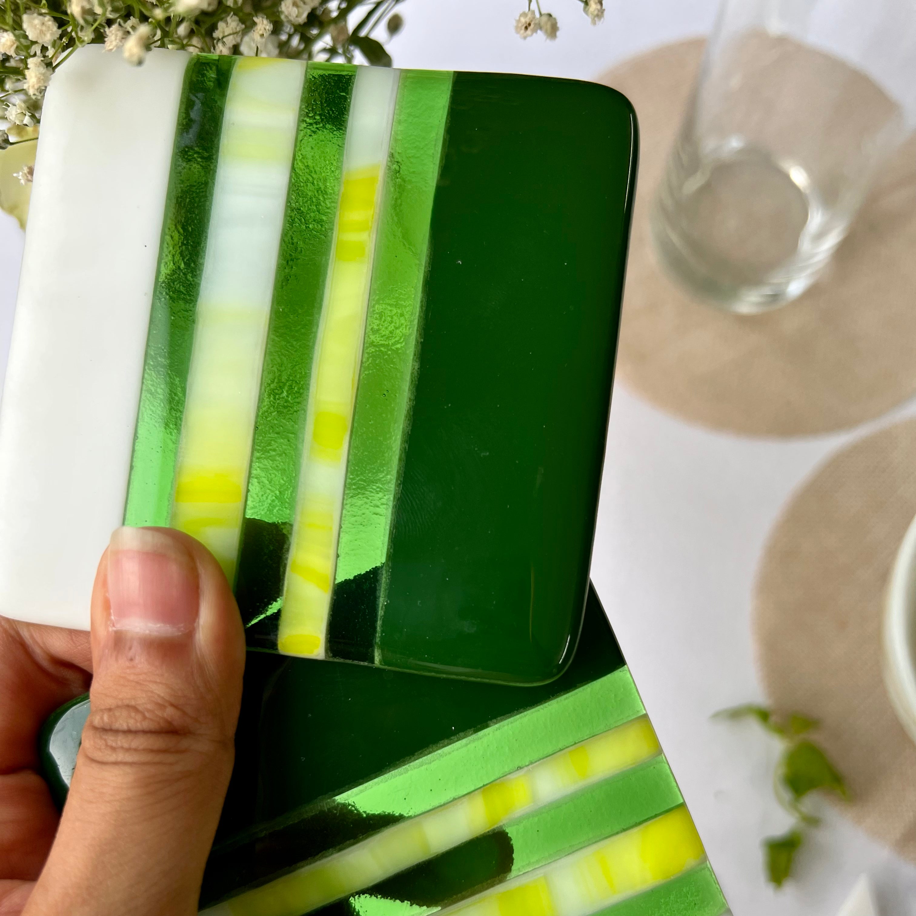 Virescently Fused Glass Coasters