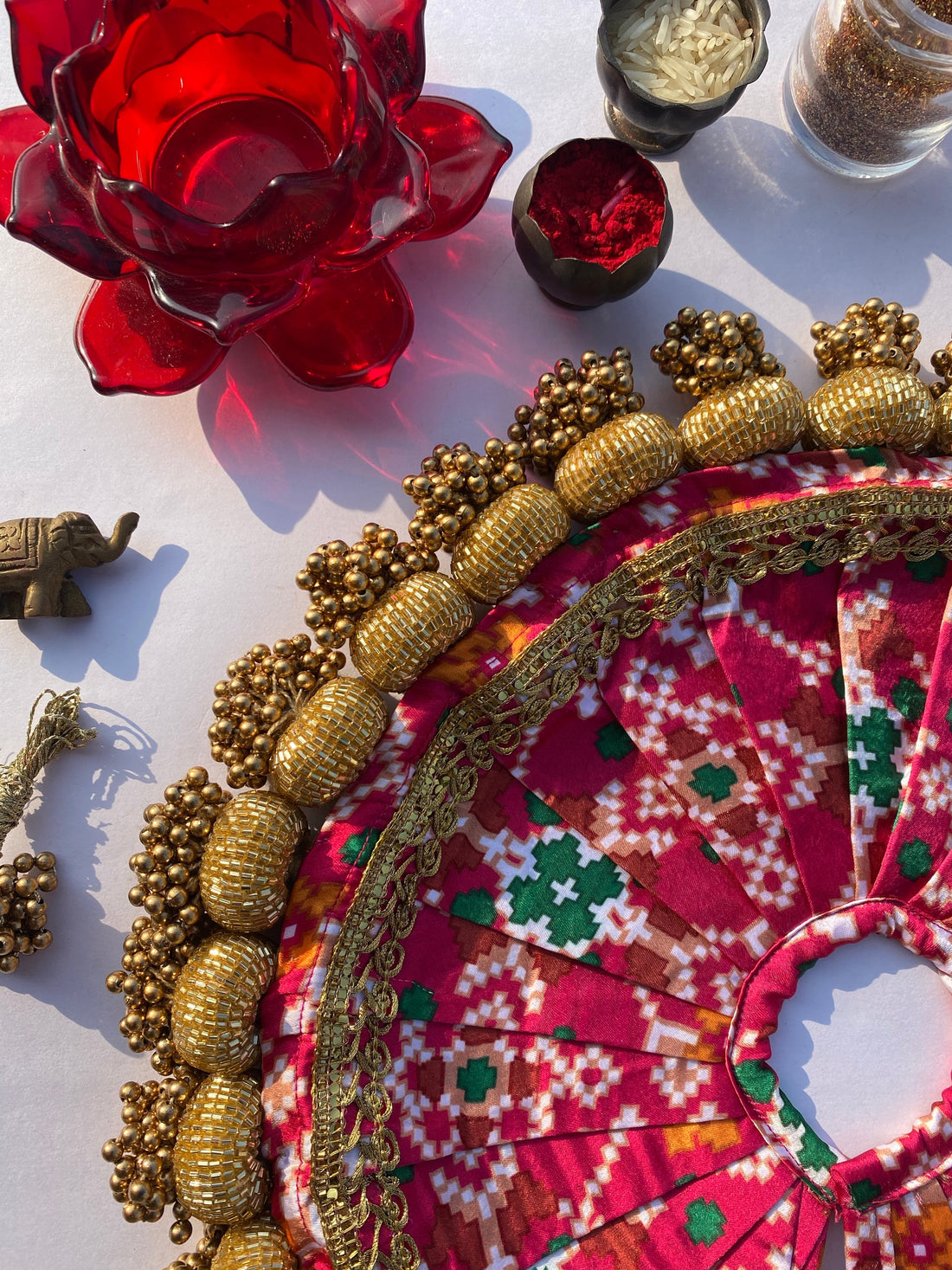Pink Navratna Patola Glass Beaded Poshak
