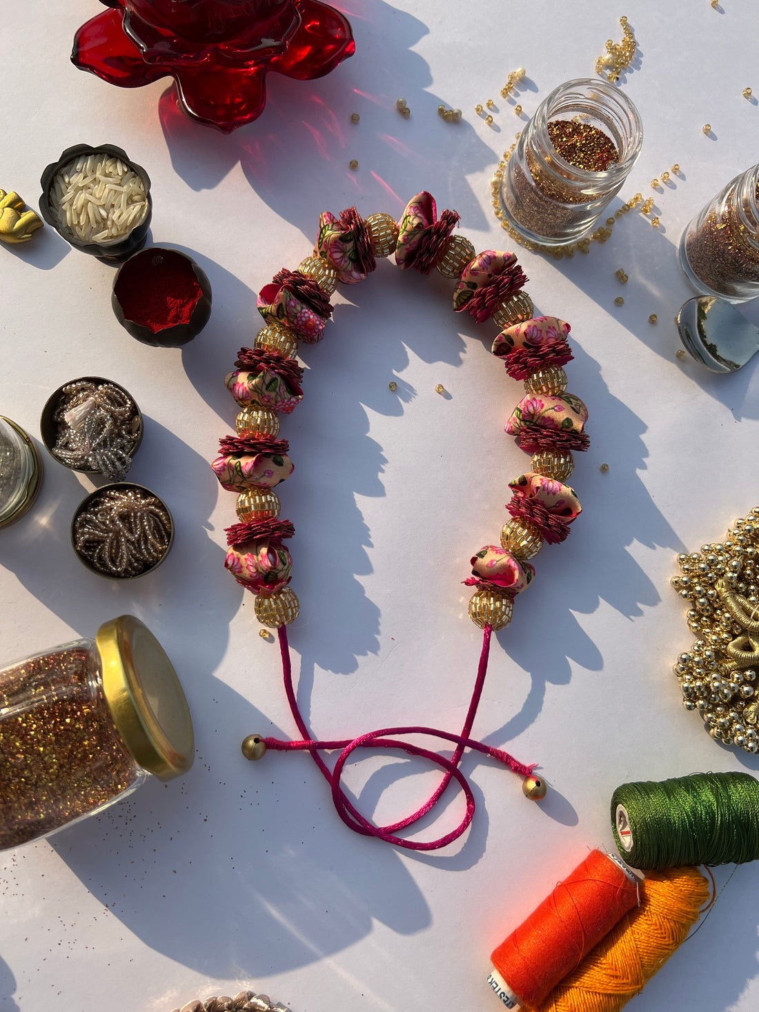 Plumeria Champa Inflorescence Divine Pichwai & Solid Pink Gajra- FLOWER GARLAND FOR HAIR