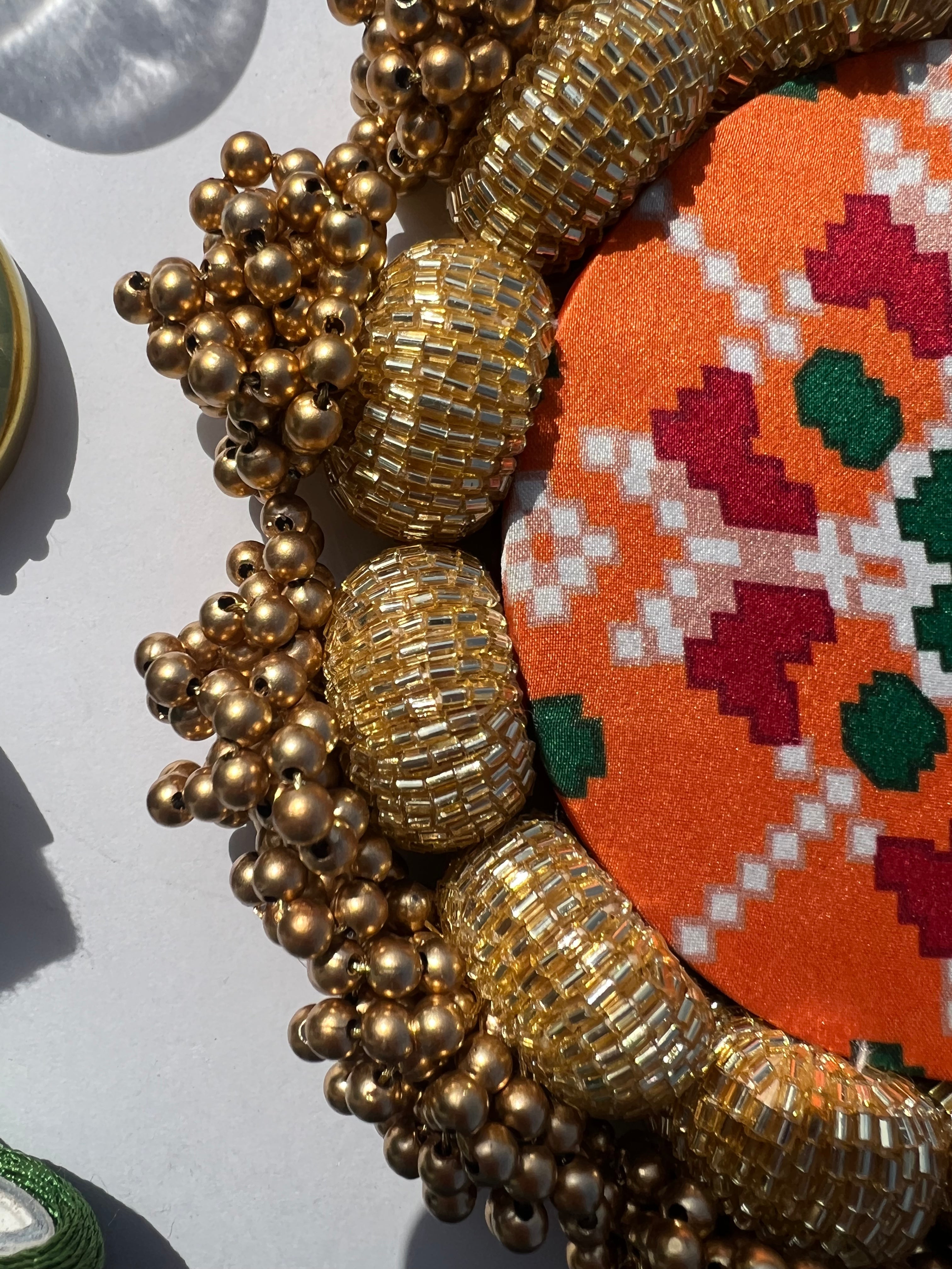 DIVA DIYA Platter: Enchanted Maroon Navratna Patola + Golden Yellow Navratna Patola