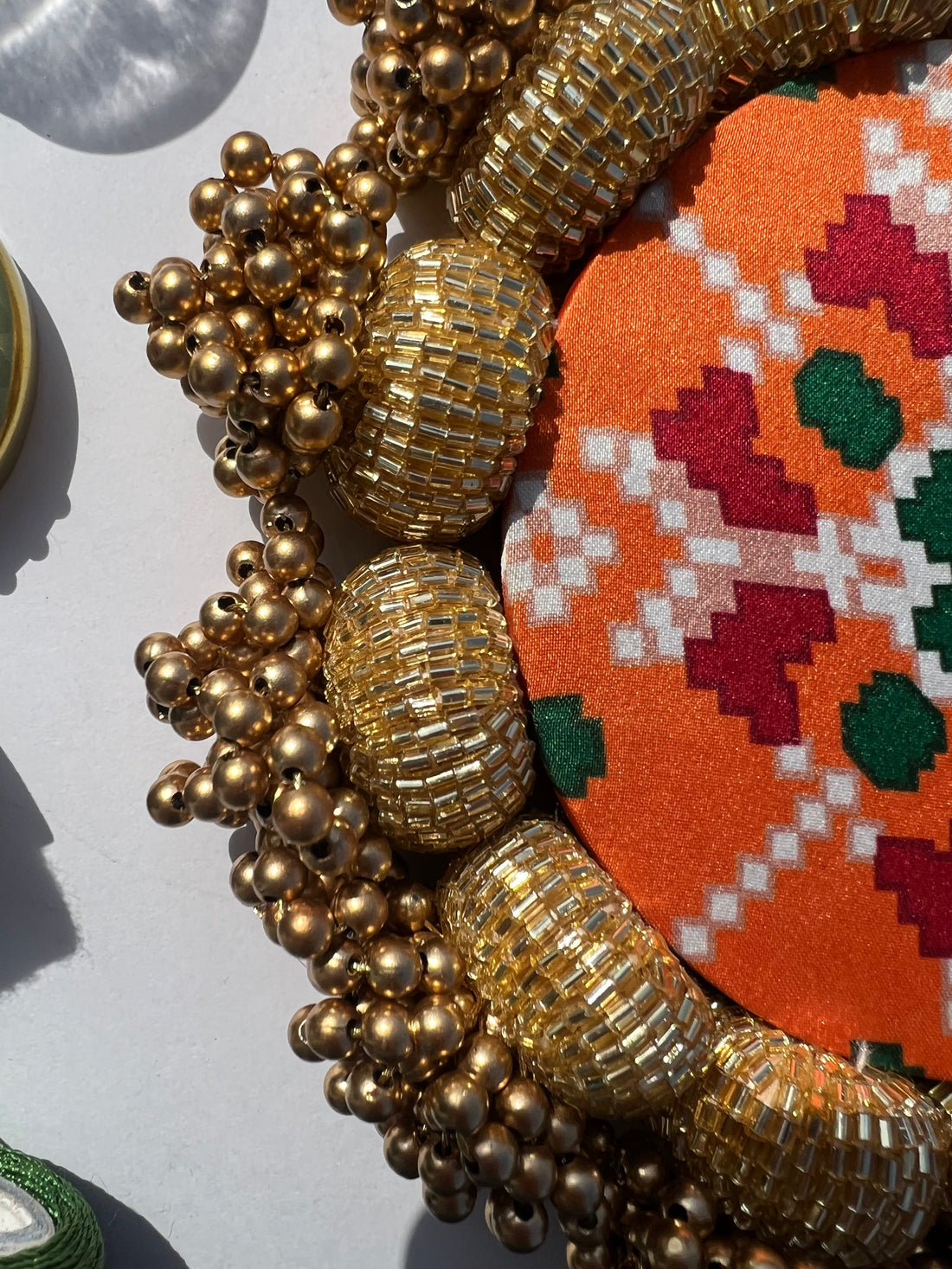 DIVA DIYA Platter: Enchanted Maroon Navratna Patola + Golden Yellow Navratna Patola