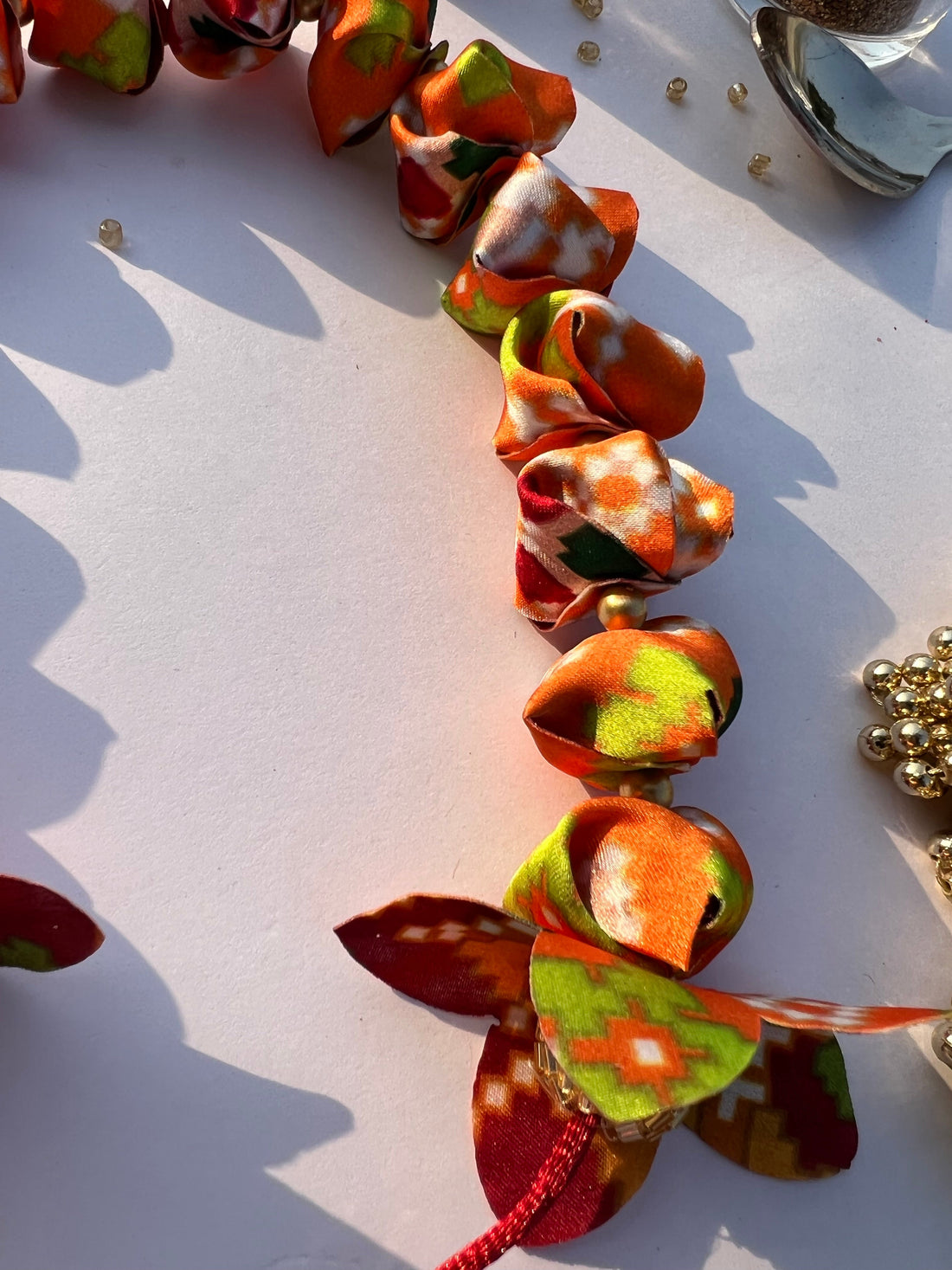 The Classic Plumeria Golden Yellow Navratna Patola Gajra- FLOWER GARLAND FOR HAIR