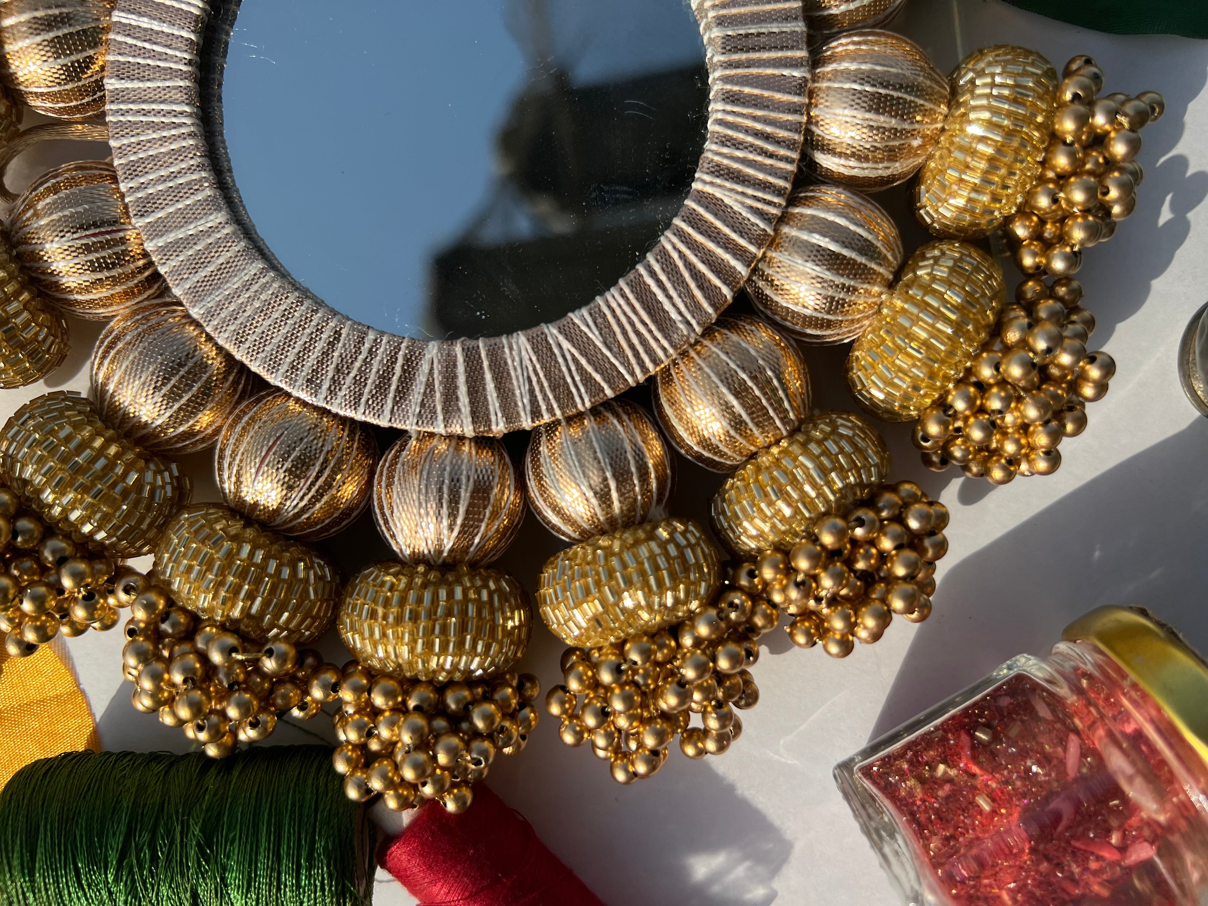 Teardrop Platter: Mirror + Vermillion Congruous Divine Pichwai