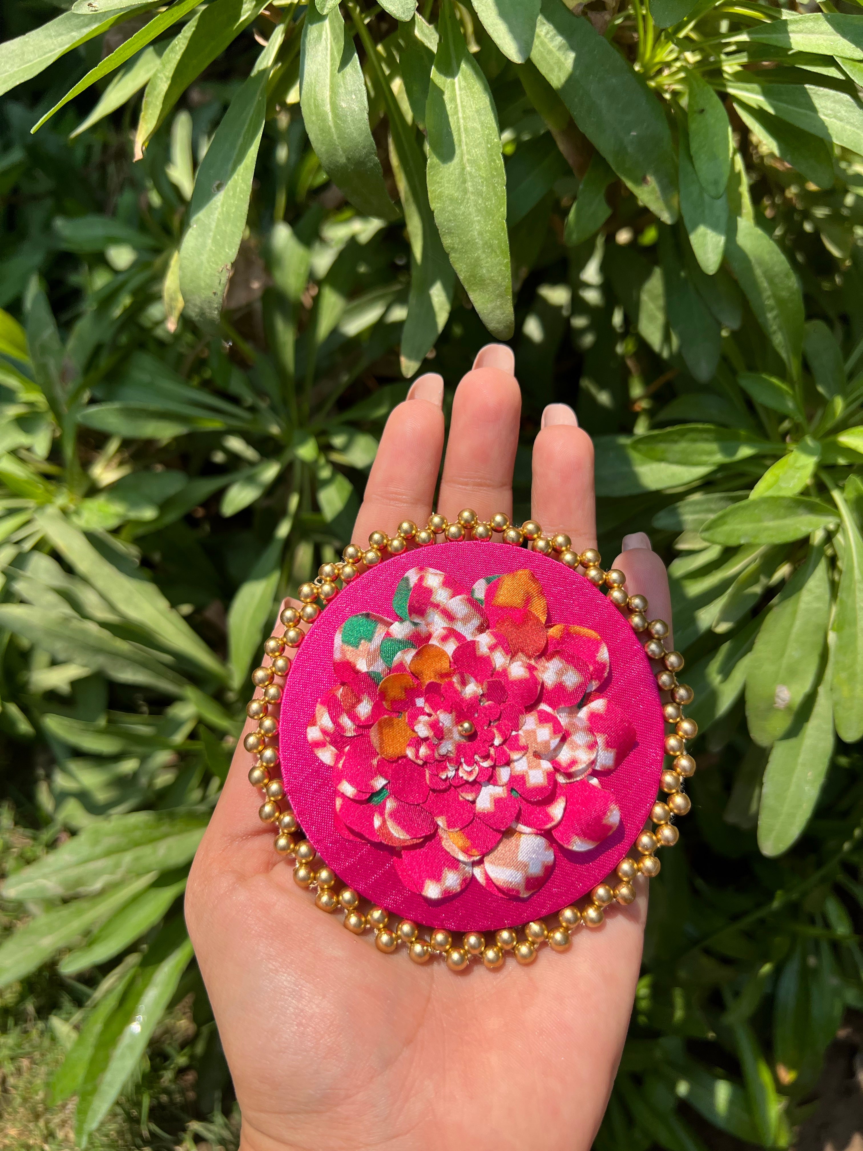 Enchanted Pink Navratna Patola Beaded Juda Brooch