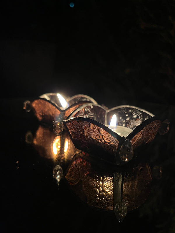 Claret Textured Glass Diya - Set of 2