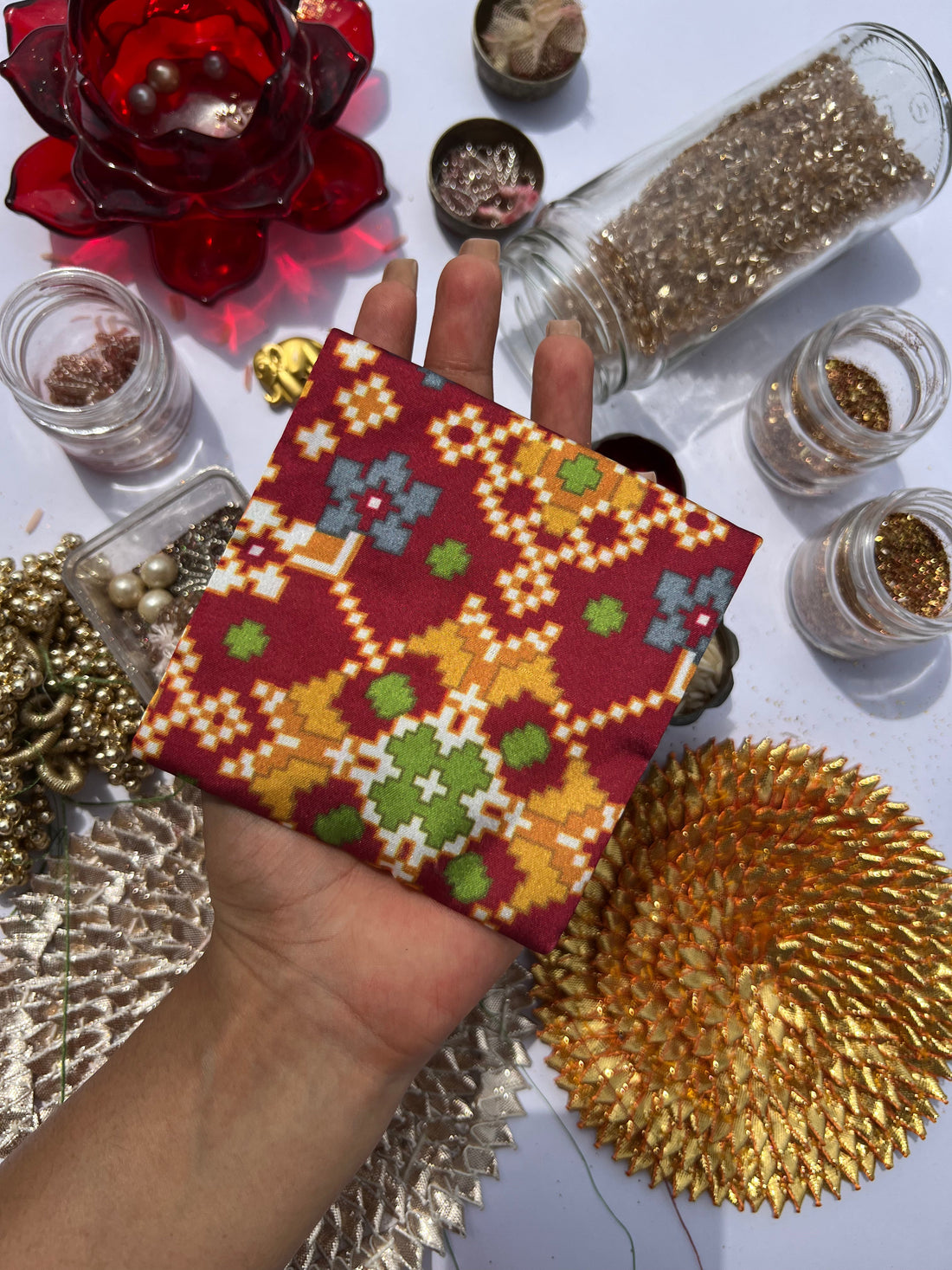 ADD ON: Maroon Navratna Patola Mini Pouch