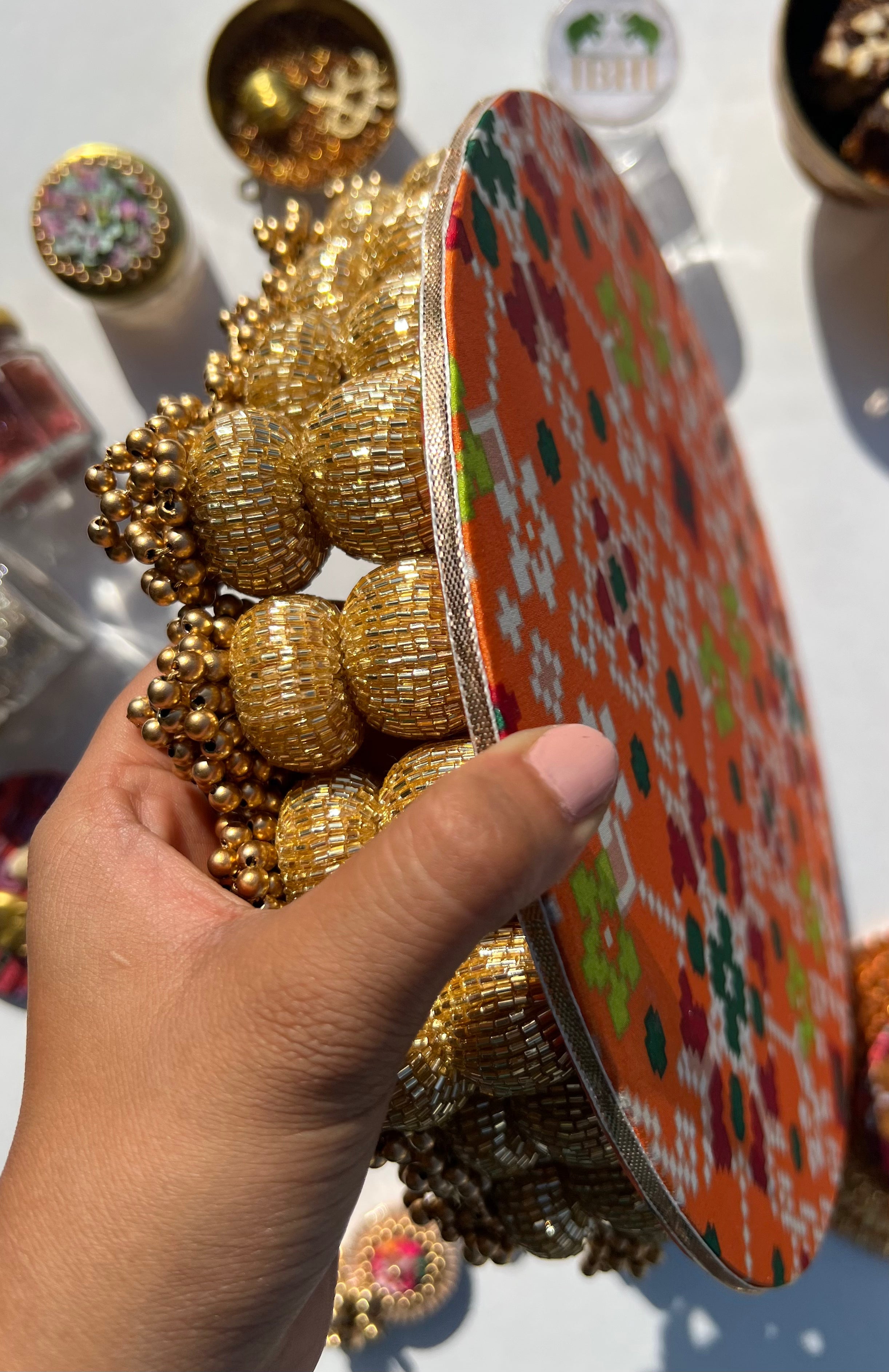 Golden Yellow Navratna Patola Dangler Platter (Medium)