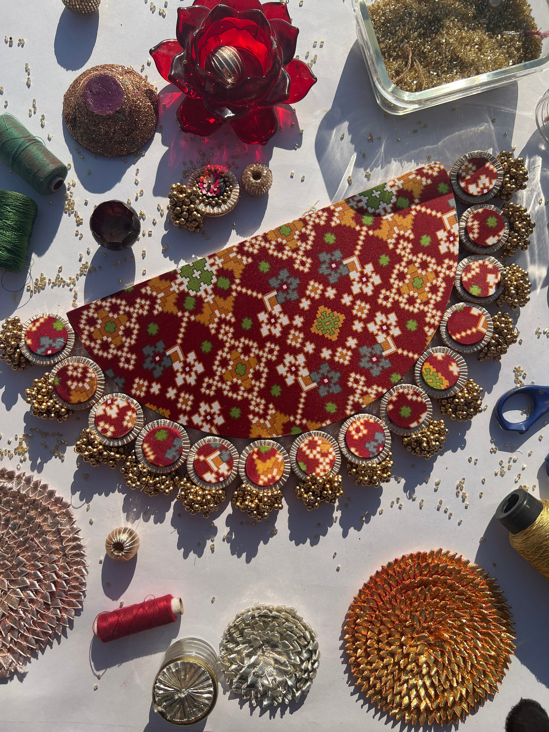 Maroon Navratna Patola and Pink Navratna Patola Arc Lumba Rangoli