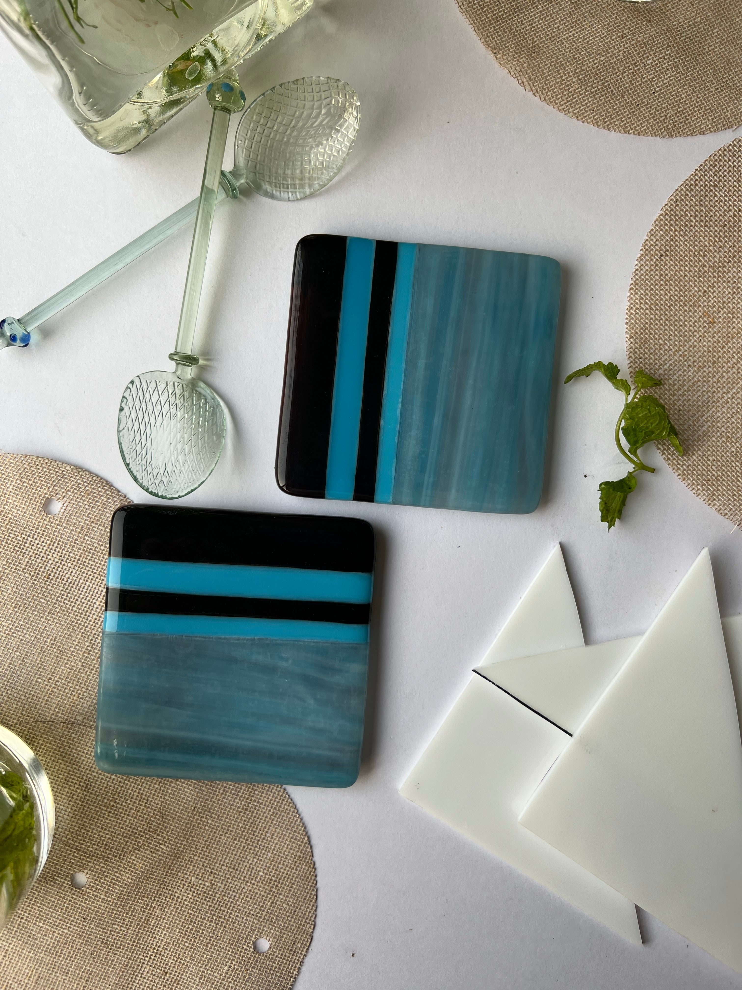 Azure & Brown Jet Fused Glass Coasters
