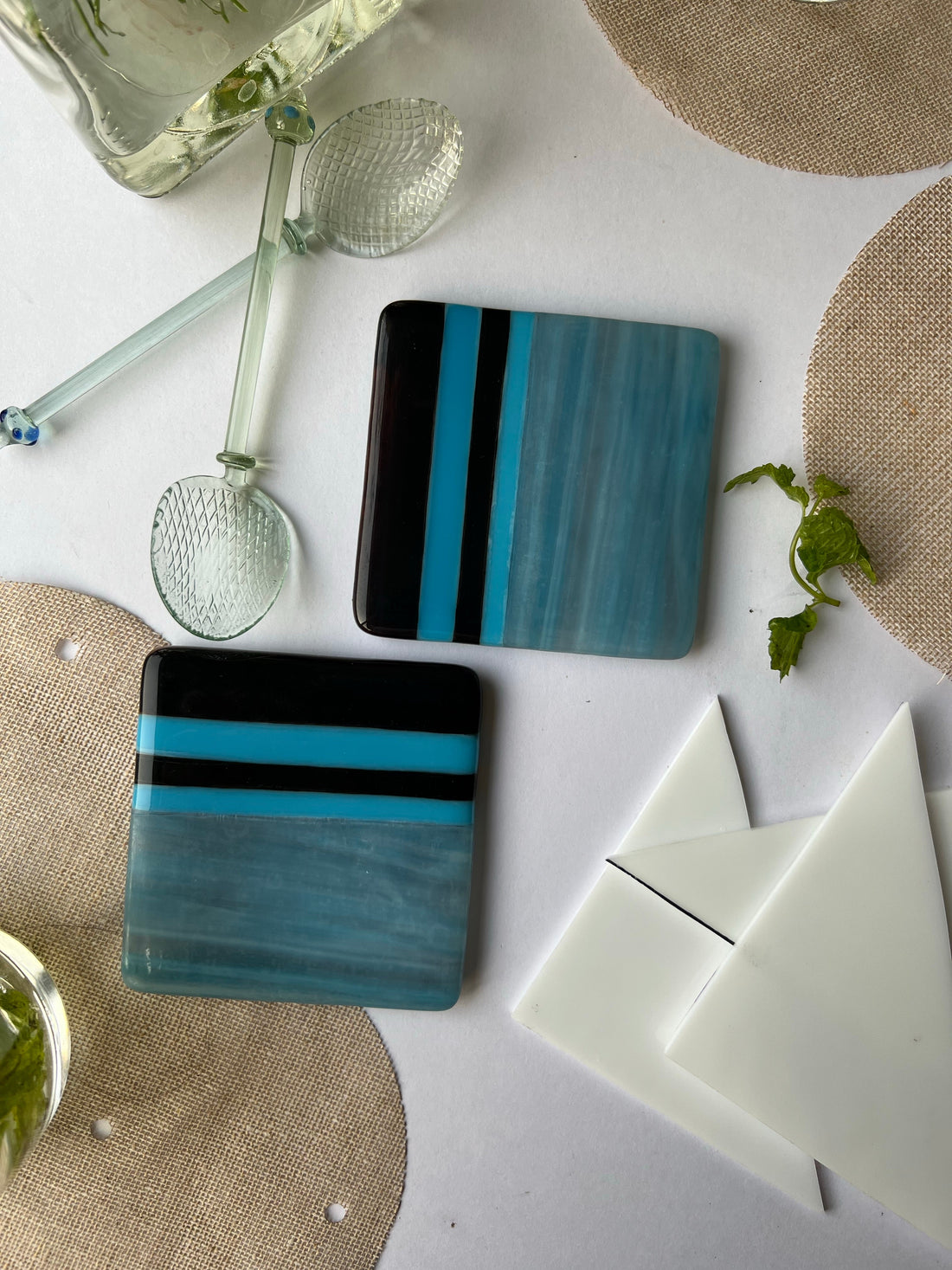 Azure & Brown Jet Fused Glass Coasters
