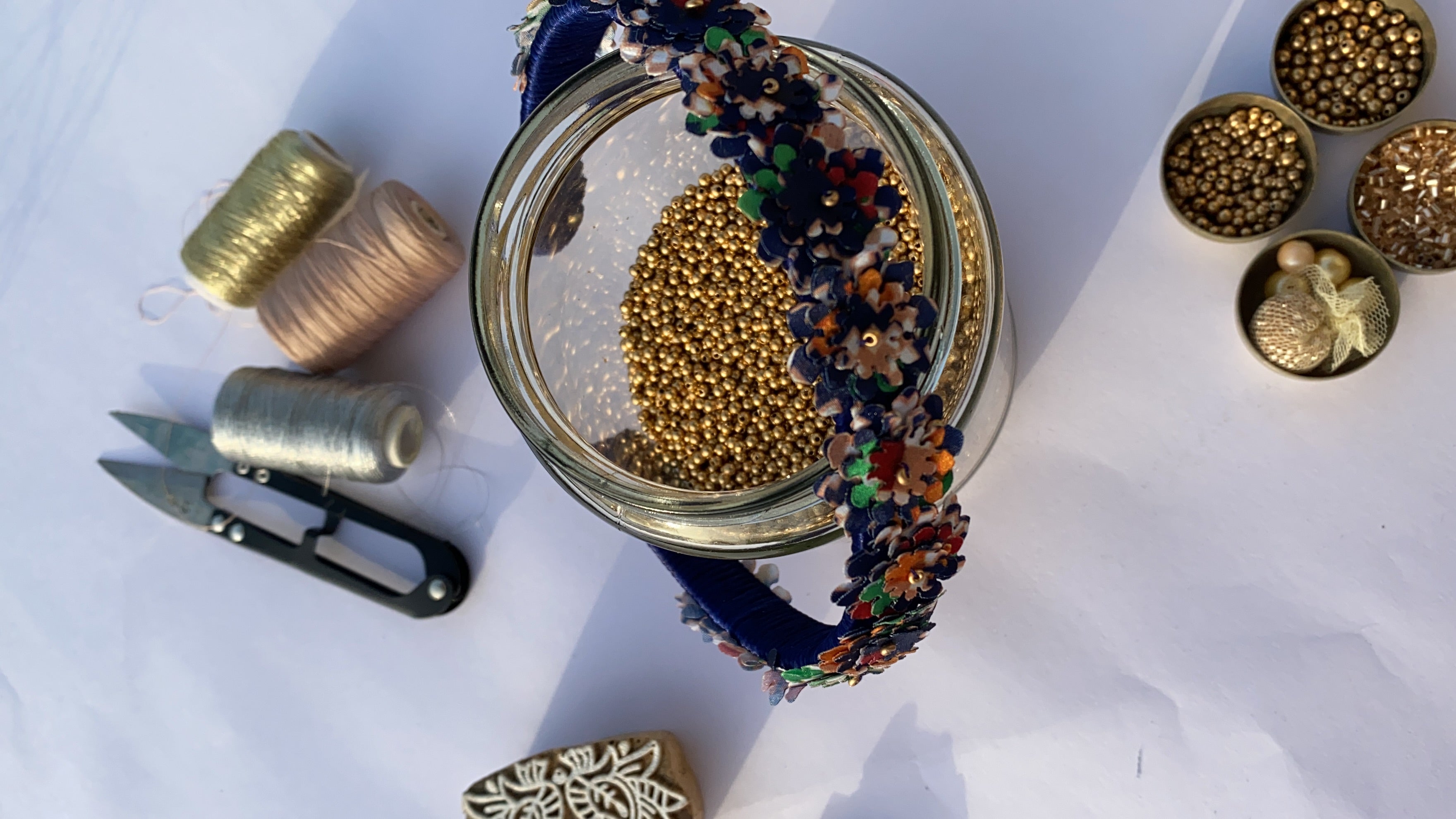 Navy Blue Enchanted Navratna Patola Headband