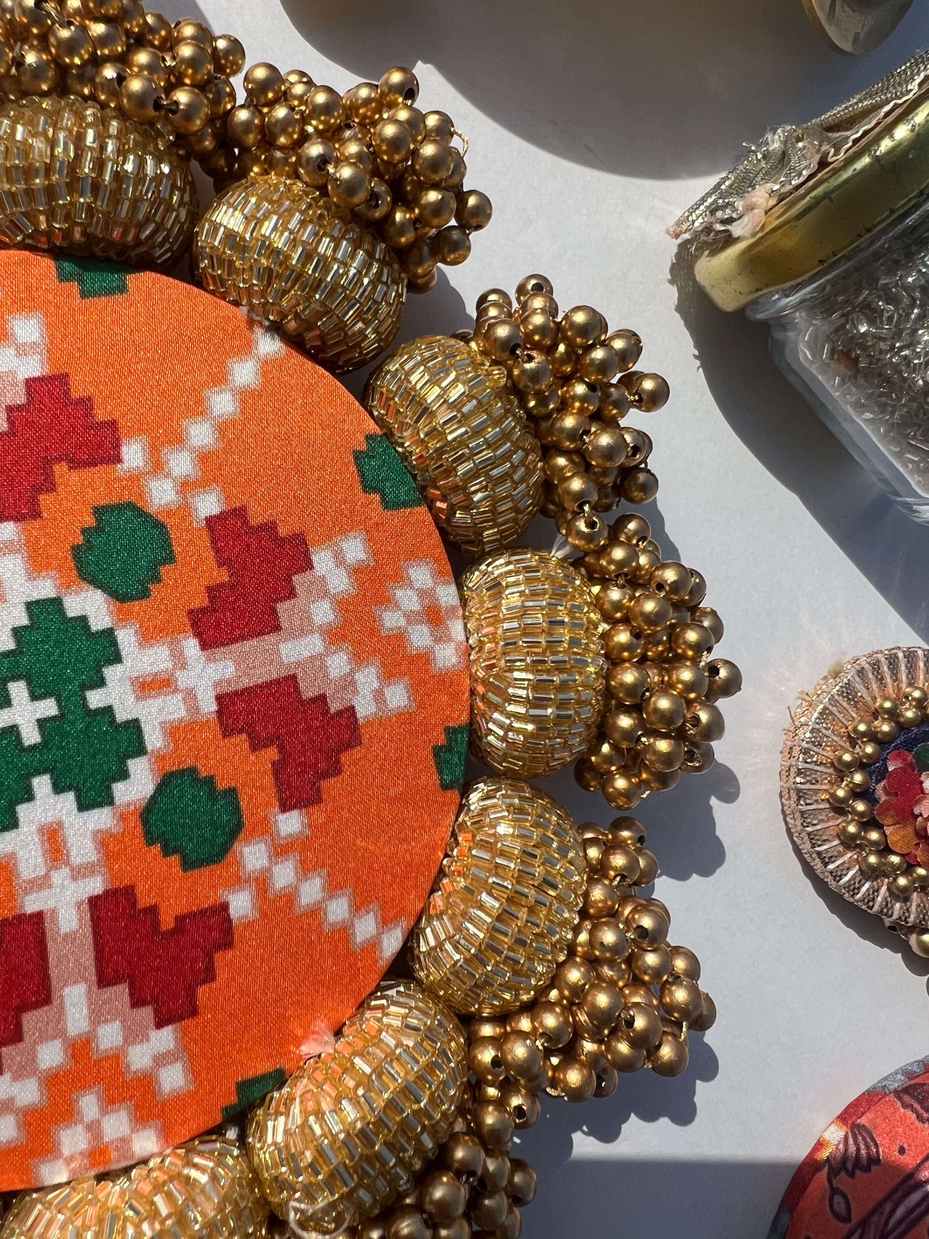 DIVA DIYA Platter: Enchanted Maroon Navratna Patola + Golden Yellow Navratna Patola