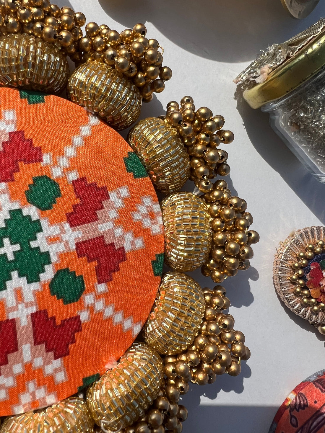 DIVA DIYA Platter: Enchanted Maroon Navratna Patola + Golden Yellow Navratna Patola
