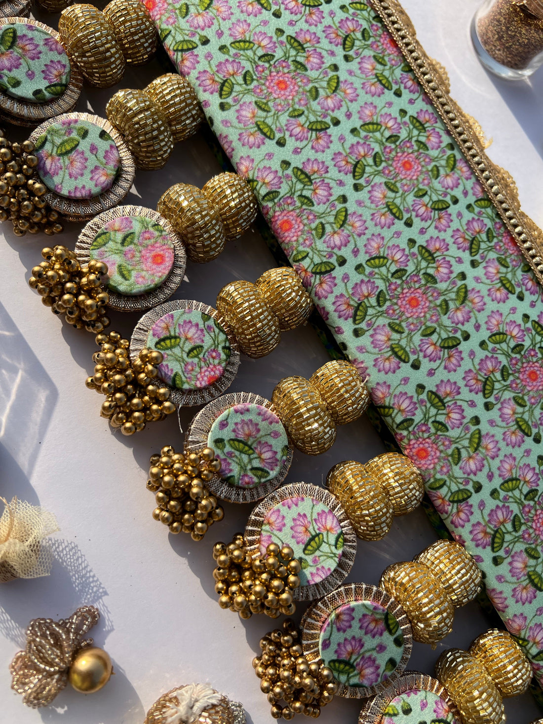 Spherical + Classic Toran: Pastel Pistachio Inflorescence Divine Pichwai & Flare MORBANI THANGAT KARE (SOLID)