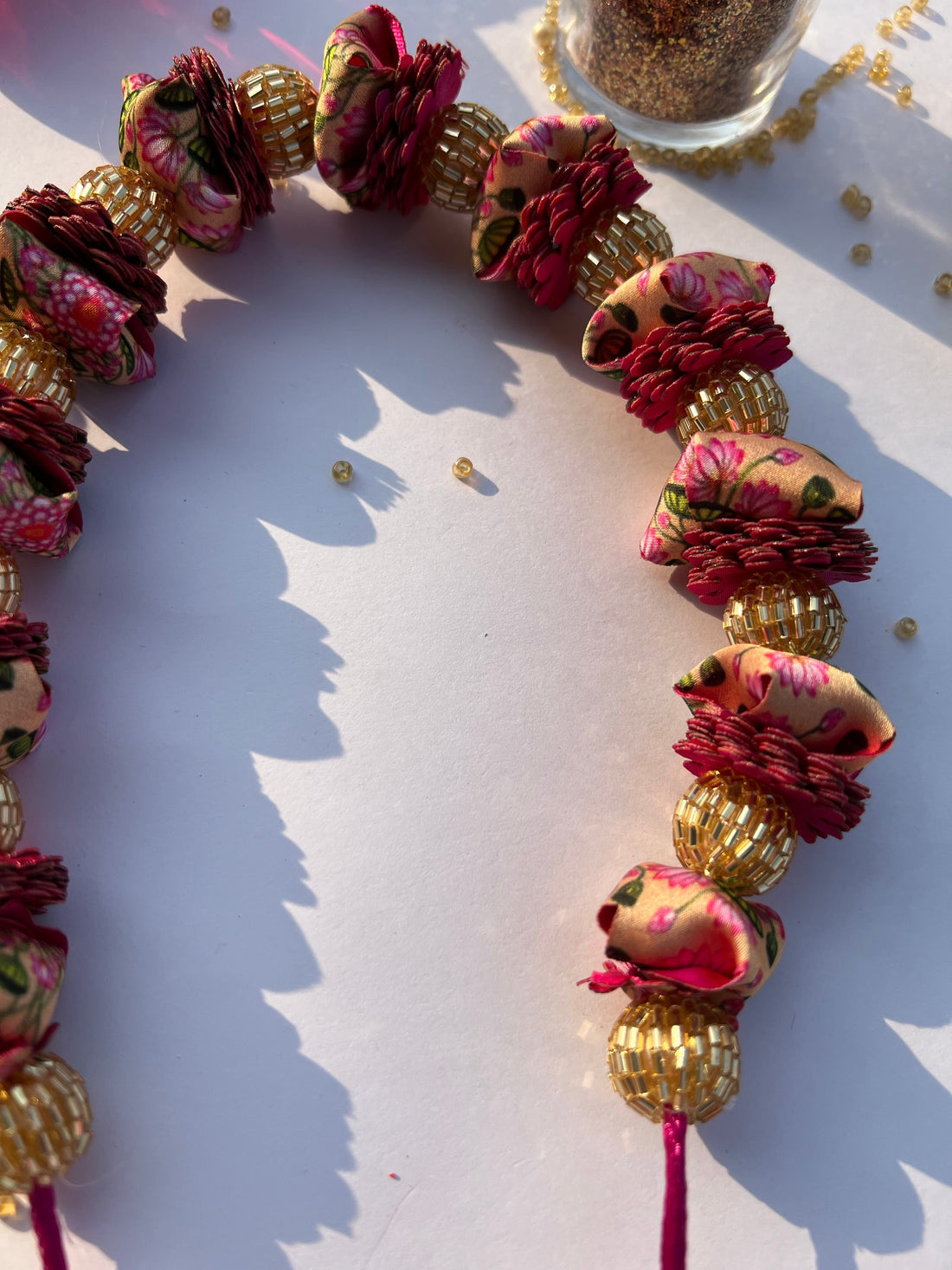 Plumeria Champa Inflorescence Divine Pichwai & Solid Pink Gajra- FLOWER GARLAND FOR HAIR