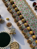 Spherical Enchanted Lumba: Maroon Navratna Patola & Pastel Pistachio Inflorescence Divine Pichwai Two Way Toran