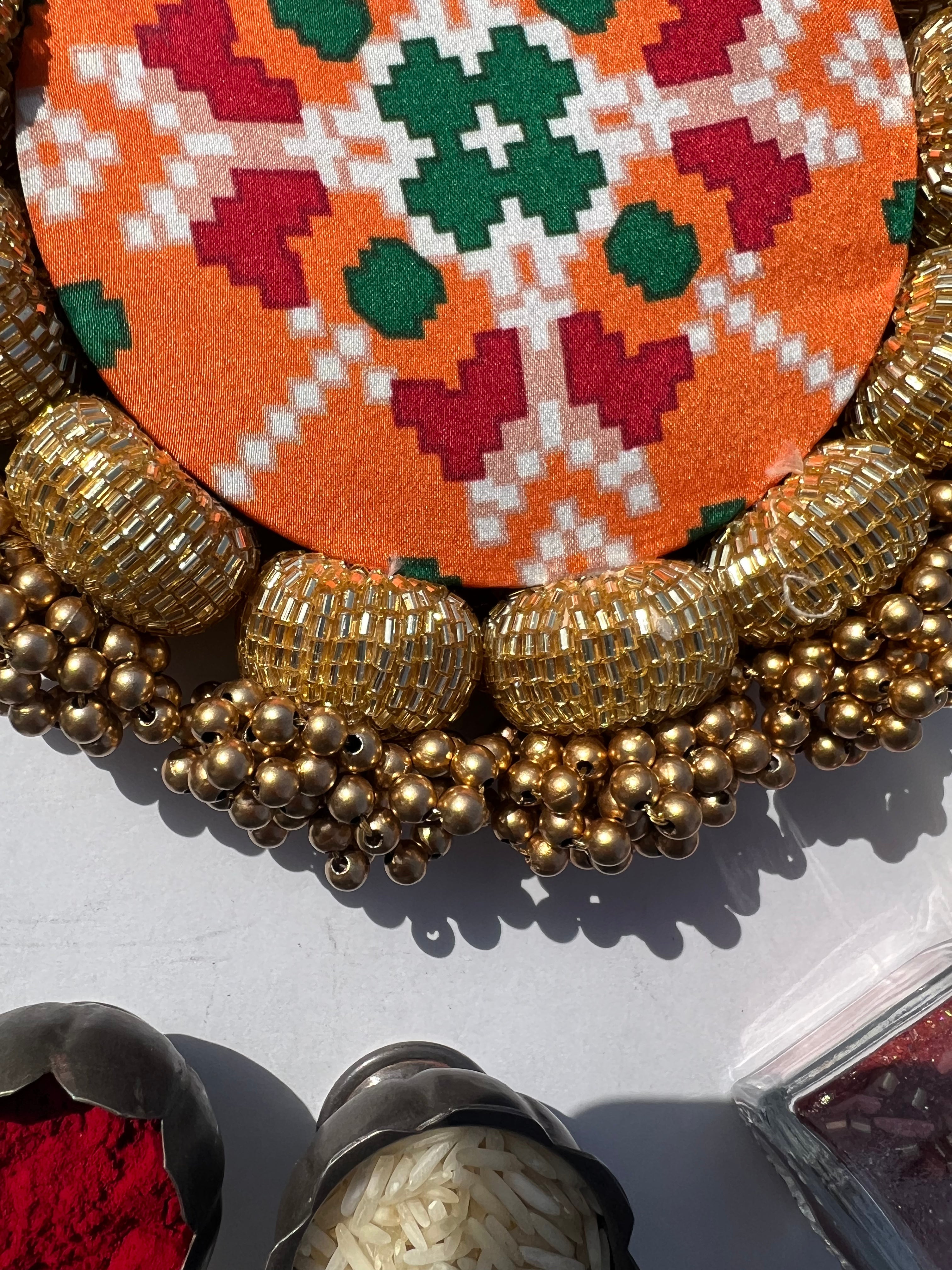 DIVA DIYA Platter: Enchanted Maroon Navratna Patola + Golden Yellow Navratna Patola