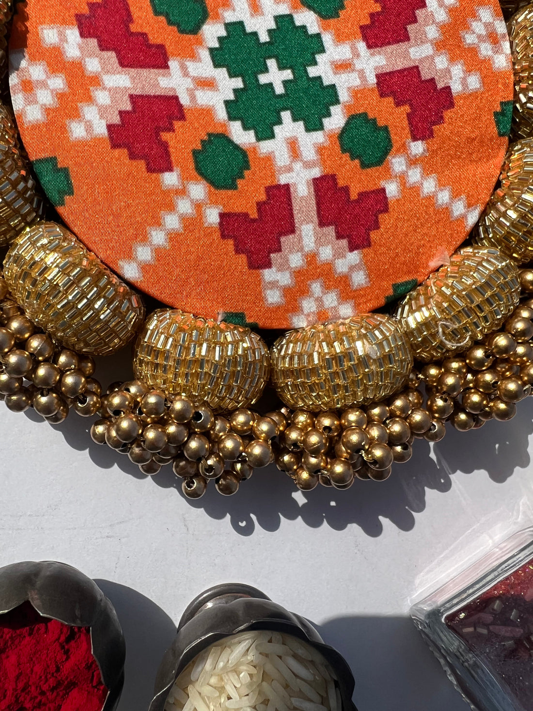 DIVA DIYA Platter: Enchanted Maroon Navratna Patola + Golden Yellow Navratna Patola