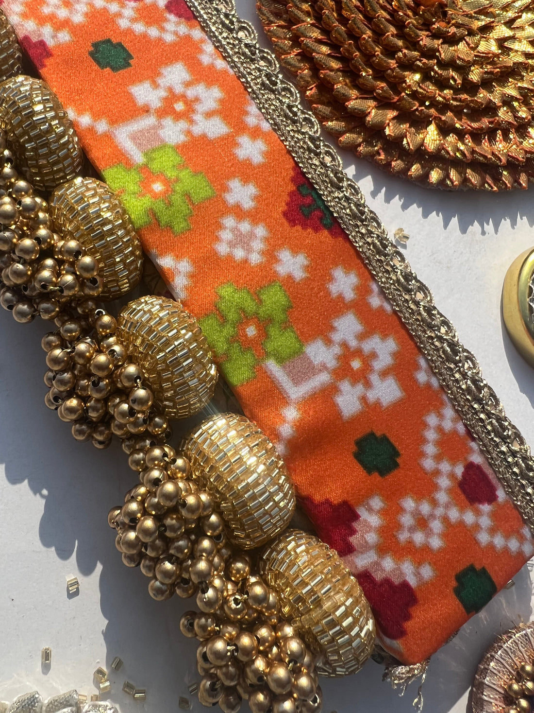 Frozen Orange Patola + OG Inflorescence Divine Pichwai Single Bead Toran (Solid)