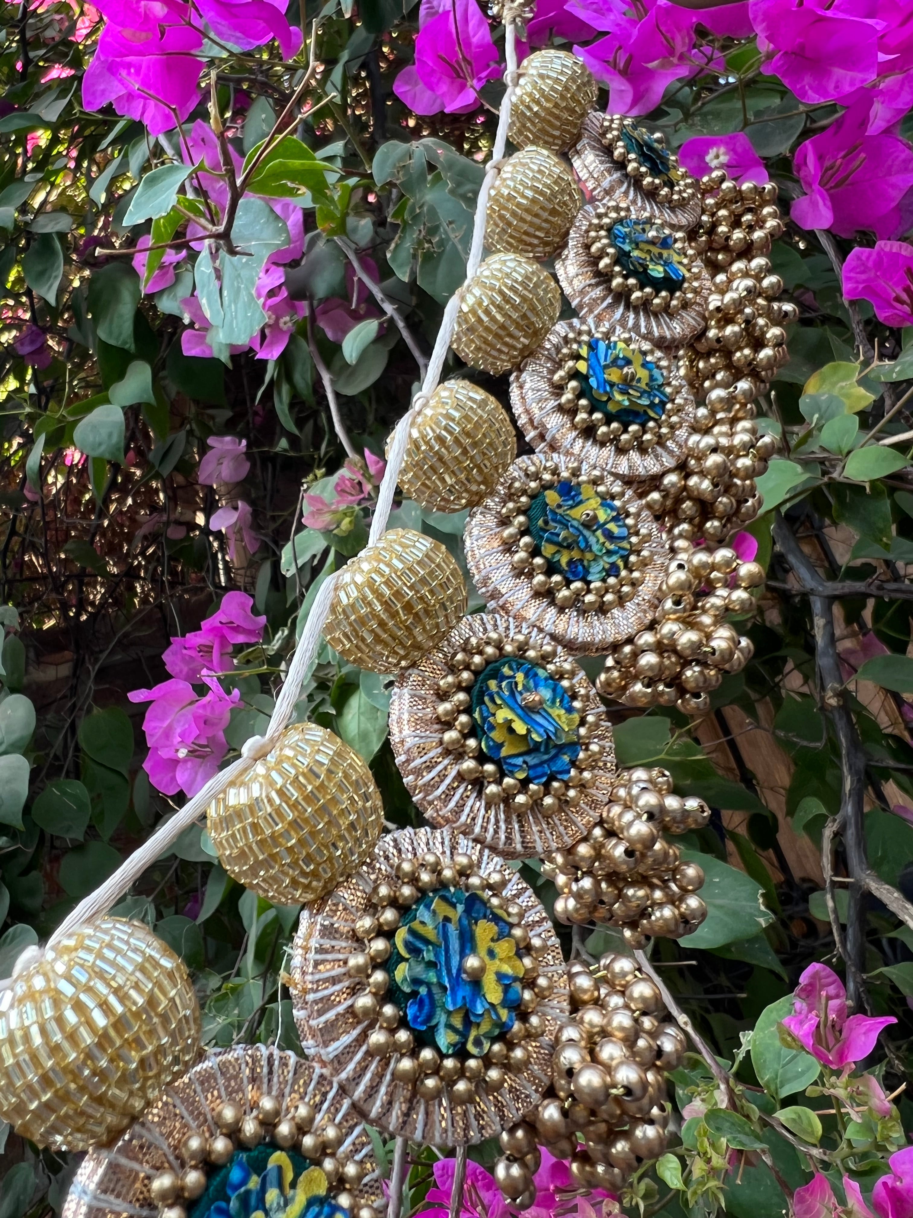 The Ready To Glam Vermillion + Yellow Congruous Divine Pichwai Glass Lumba Toran (Flexible)