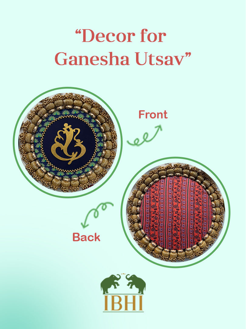 Mini Ganesh Platter: Lemon Yellow +  Vermillion Congruous Divine Pichwai
