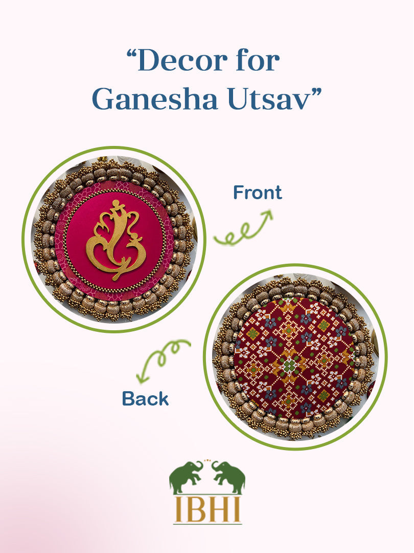 Ganesh Motif Platter + Hanging: Kamal Bandhej + Bottle Green Navratna Patola