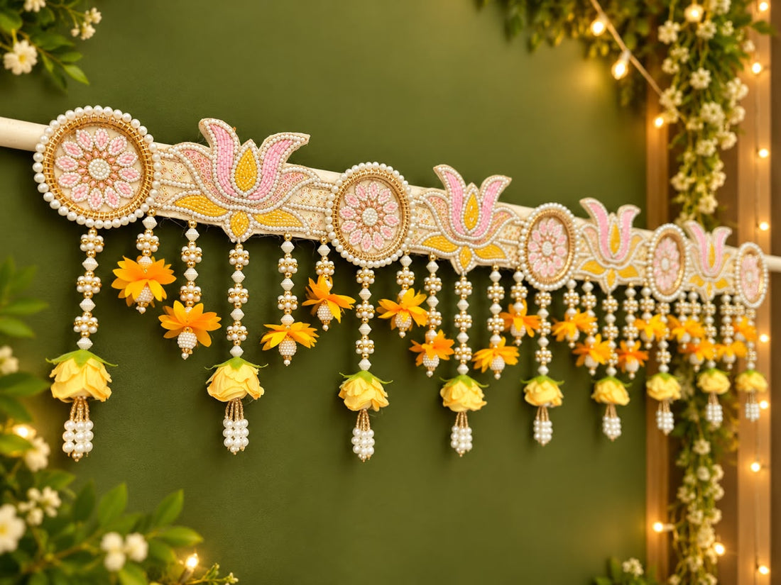 Premium Handcrafted Lotus Flower Toran with Pearl Beads & Floral Hanging for Door Decoration